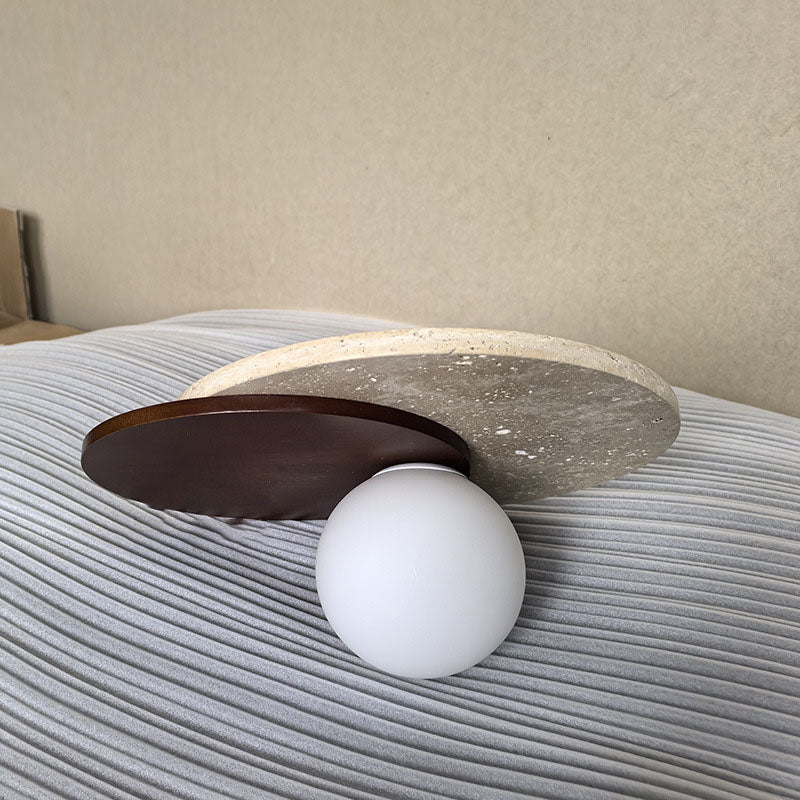 Japanese Glass Wood Round 1-Light Wall Sconce Lamp