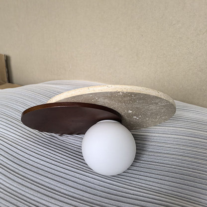 Japanese Glass Wood Round 1-Light Wall Sconce Lamp