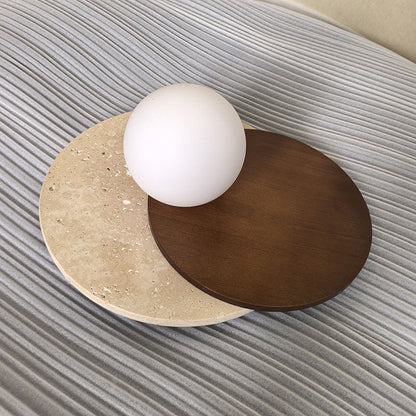 Japanese Glass Wood Round 1-Light Wall Sconce Lamp