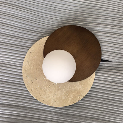 Japanese Glass Wood Round 1-Light Wall Sconce Lamp