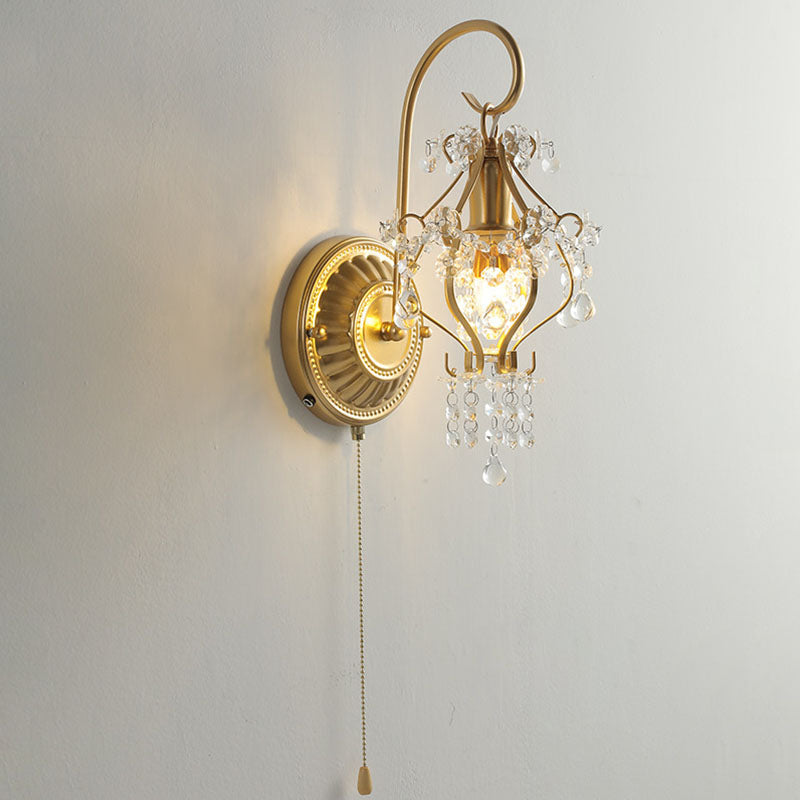 French Iron Crystal Round 1-Light Wall Sconce Lamp