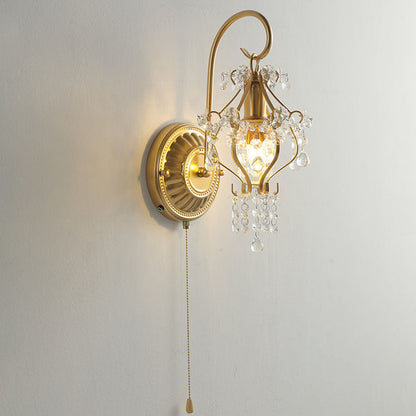 French Iron Crystal Round 1-Light Wall Sconce Lamp