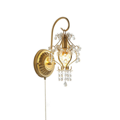 French Iron Crystal Round 1-Light Wall Sconce Lamp