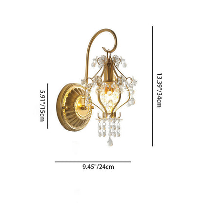 French Iron Crystal Round 1-Light Wall Sconce Lamp