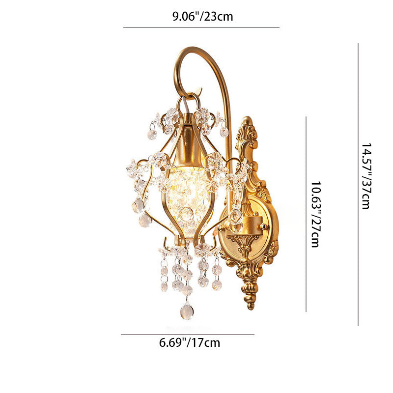 French Iron Crystal Round 1-Light Wall Sconce Lamp
