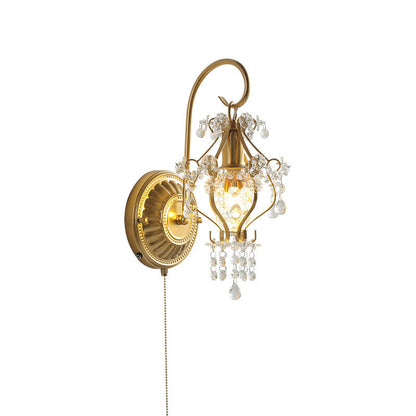 French Iron Crystal Round 1-Light Wall Sconce Lamp