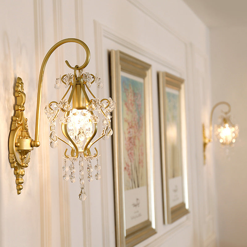French Iron Crystal Round 1-Light Wall Sconce Lamp