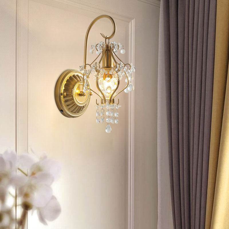 French Iron Crystal Round 1-Light Wall Sconce Lamp