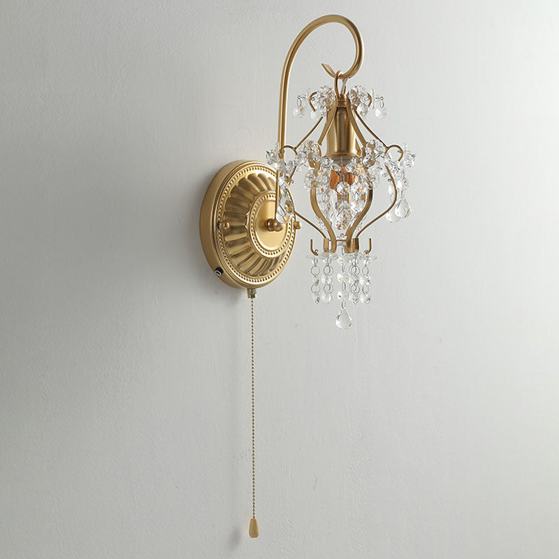 French Iron Crystal Round 1-Light Wall Sconce Lamp
