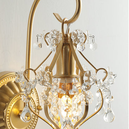French Iron Crystal Round 1-Light Wall Sconce Lamp