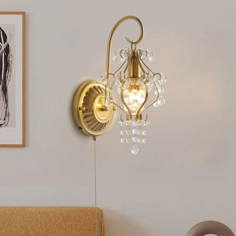 French Iron Crystal Round 1-Light Wall Sconce Lamp