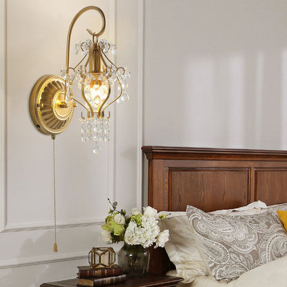 French Iron Crystal Round 1-Light Wall Sconce Lamp