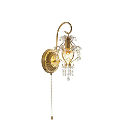 French Iron Crystal Round 1-Light Wall Sconce Lamp