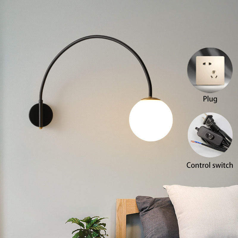 Scandinavian Iron Glass Long Stick 1-Light Wall Sconce Lamp