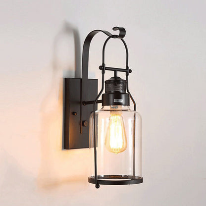 Traditional Iron Glass Cylinder 1-Light Wall Sconce Lamp