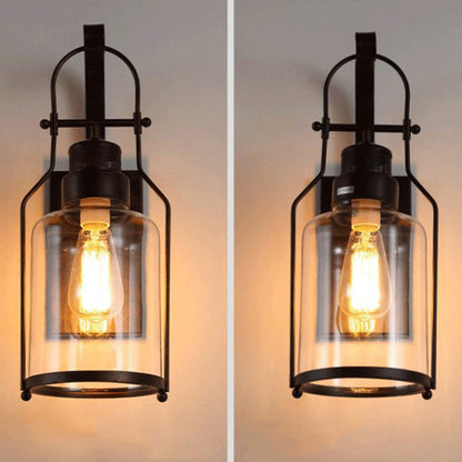 Traditional Iron Glass Cylinder 1-Light Wall Sconce Lamp