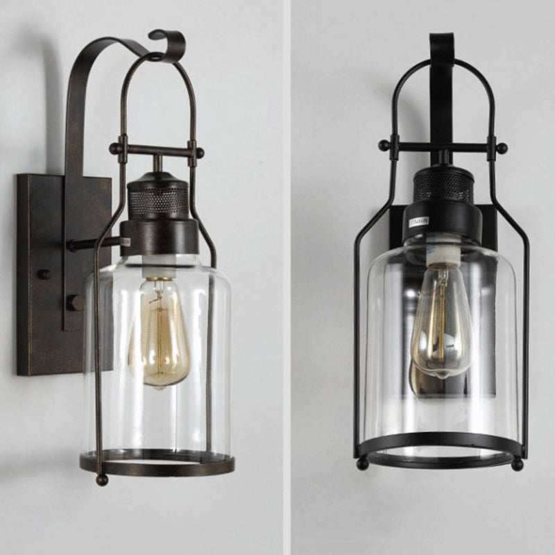 Traditional Iron Glass Cylinder 1-Light Wall Sconce Lamp