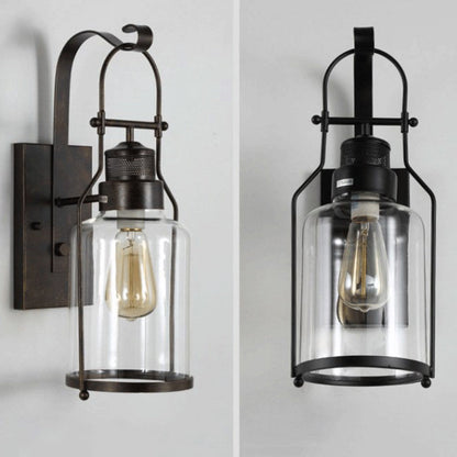 Traditional Iron Glass Cylinder 1-Light Wall Sconce Lamp