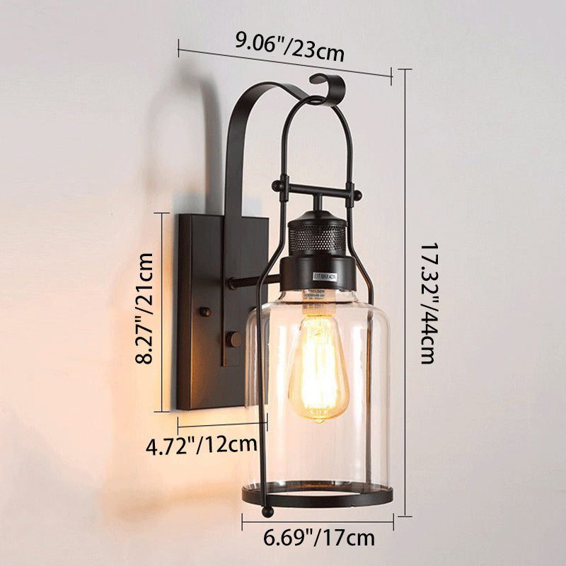 Traditional Iron Glass Cylinder 1-Light Wall Sconce Lamp