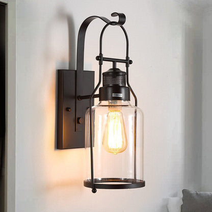 Traditional Iron Glass Cylinder 1-Light Wall Sconce Lamp