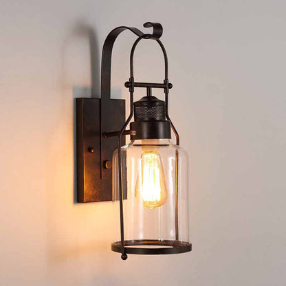 Traditional Iron Glass Cylinder 1-Light Wall Sconce Lamp
