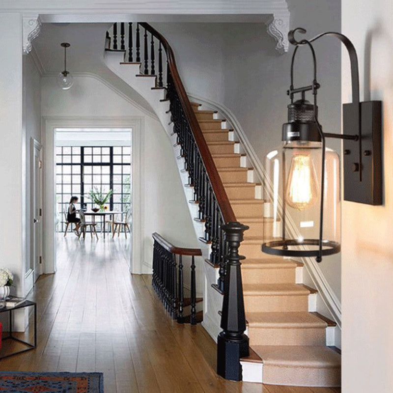 Traditional Iron Glass Cylinder 1-Light Wall Sconce Lamp