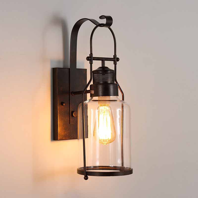 Traditional Iron Glass Cylinder 1-Light Wall Sconce Lamp