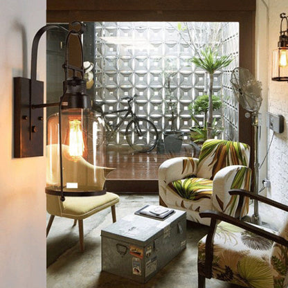 Traditional Iron Glass Cylinder 1-Light Wall Sconce Lamp
