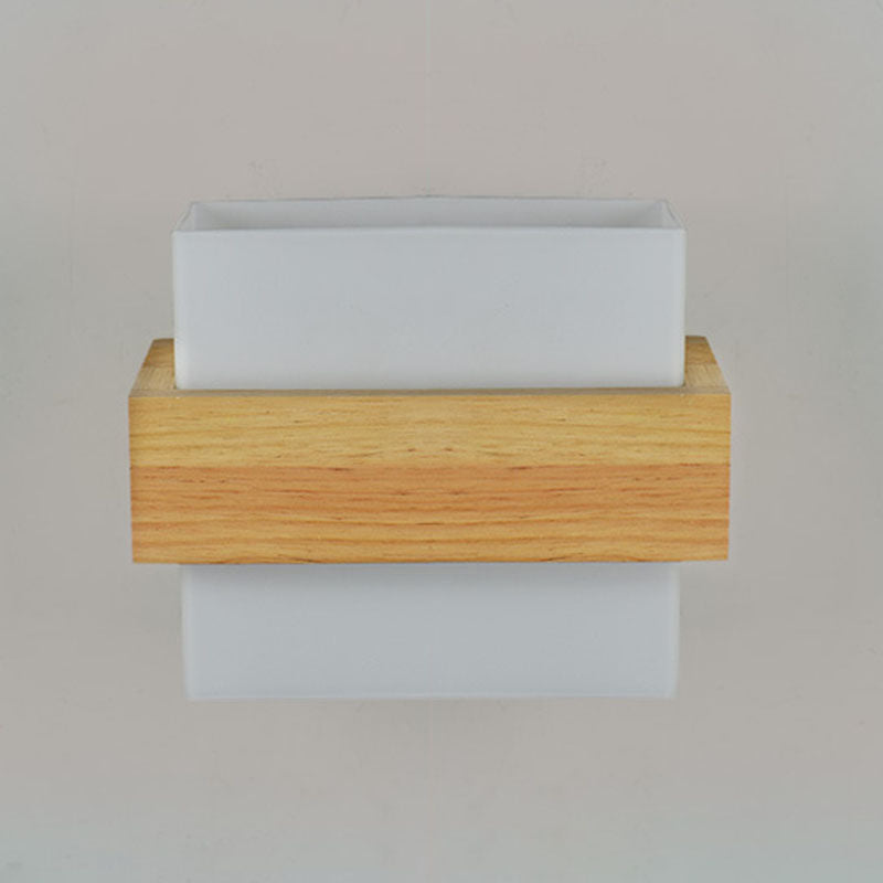 Minimalist Wood Glass Square 1-Light Wall Sconce Lamp