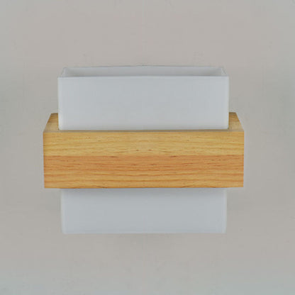 Minimalist Wood Glass Square 1-Light Wall Sconce Lamp