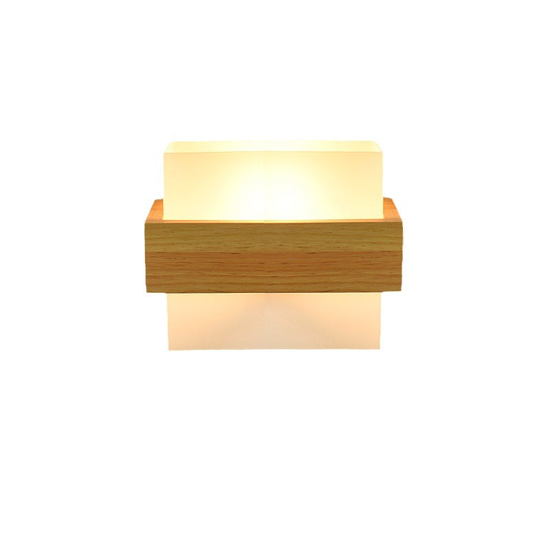 Minimalist Wood Glass Square 1-Light Wall Sconce Lamp