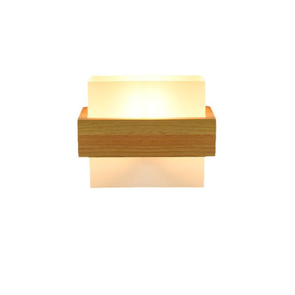 Minimalist Wood Glass Square 1-Light Wall Sconce Lamp