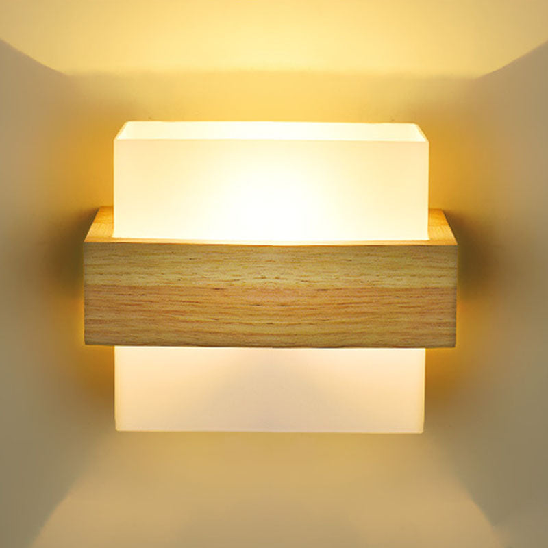 Minimalist Wood Glass Square 1-Light Wall Sconce Lamp
