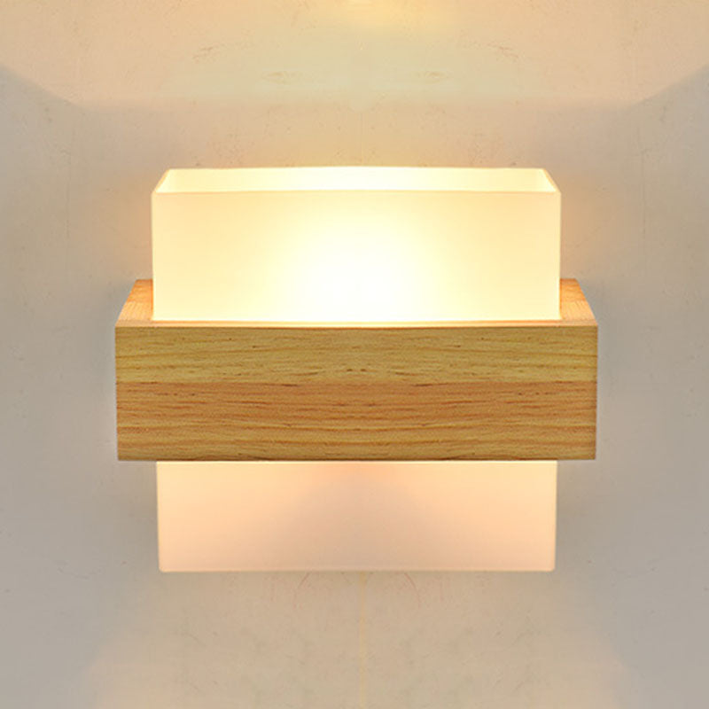 Minimalist Wood Glass Square 1-Light Wall Sconce Lamp