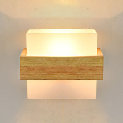 Minimalist Wood Glass Square 1-Light Wall Sconce Lamp