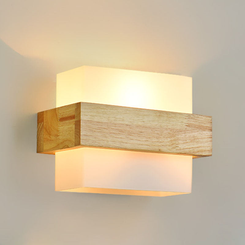 Minimalist Wood Glass Square 1-Light Wall Sconce Lamp