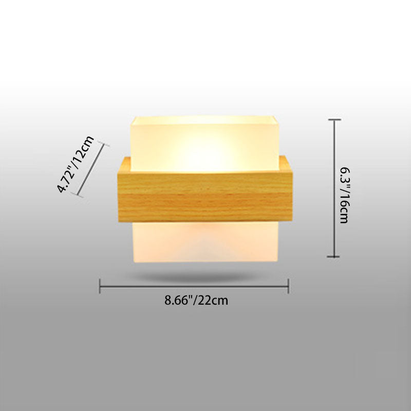 Minimalist Wood Glass Square 1-Light Wall Sconce Lamp