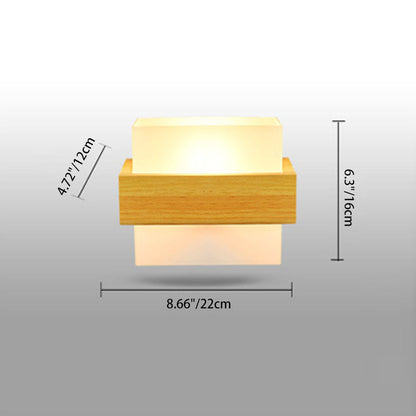 Minimalist Wood Glass Square 1-Light Wall Sconce Lamp