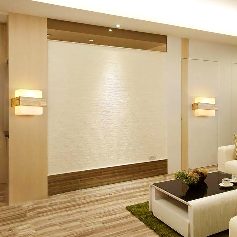 Minimalist Wood Glass Square 1-Light Wall Sconce Lamp