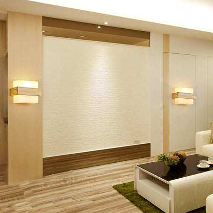 Minimalist Wood Glass Square 1-Light Wall Sconce Lamp