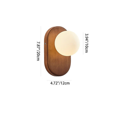 Japanese Wood Glass Round 1-Light Wall Sconce Lamp