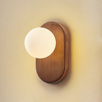 Japanese Wood Glass Round 1-Light Wall Sconce Lamp