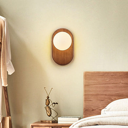 Japanese Wood Glass Round 1-Light Wall Sconce Lamp