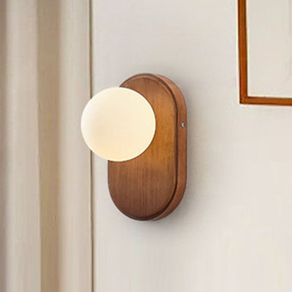 Japanese Wood Glass Round 1-Light Wall Sconce Lamp