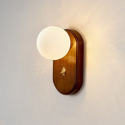 Japanese Wood Glass Round 1-Light Wall Sconce Lamp