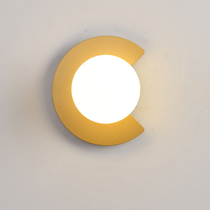 Iron Glass C-Shape Round 1-Light Wall Sconce Lamp