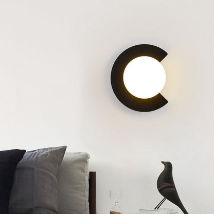 Iron Glass C-Shape Round 1-Light Wall Sconce Lamp