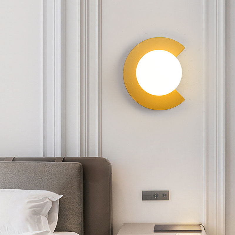 Iron Glass C-Shape Round 1-Light Wall Sconce Lamp