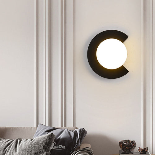 Iron Glass C-Shape Round 1-Light Wall Sconce Lamp