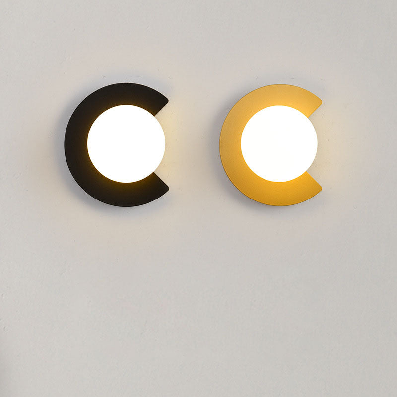 Iron Glass C-Shape Round 1-Light Wall Sconce Lamp